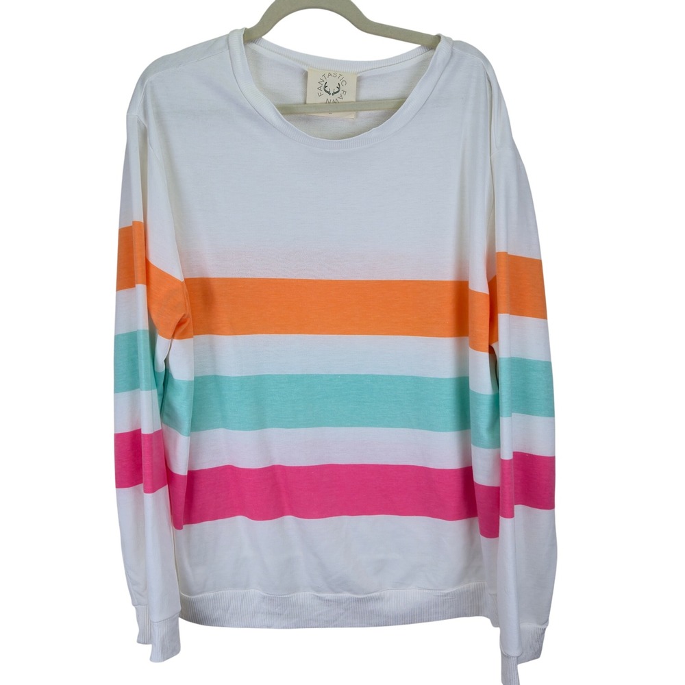 Fantastic Fawn Womens Long Sleeve Tunic Shirt 1X Stripes Bohemian Spring Casual